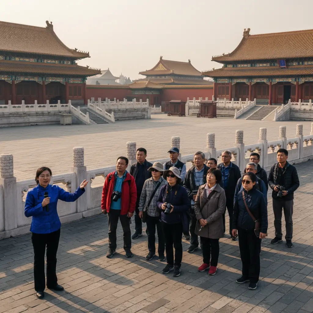 Guide leading a small group through palace courtyards
